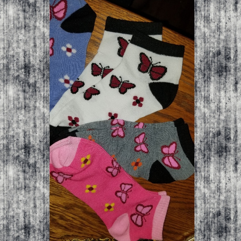 LAST PK 🦋 BUTTERFLY 6 pr low cut ankle socks - Picture 2 of 8